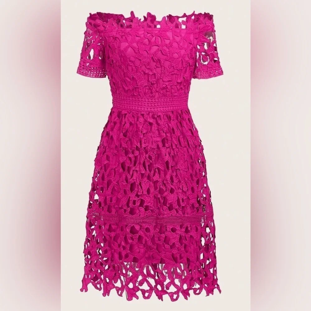 Pretty in Pink Elegant Embroidered Off the Shoulders Midi Dress - Picture 3 of 8